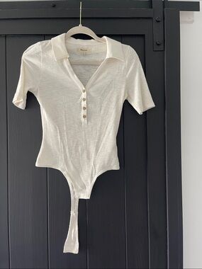 Madewell Cream Ribbed Bodysuit with Buttons